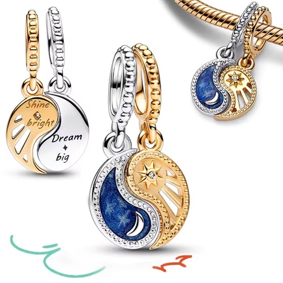 Gold and Silver Yin Yang Charm Earrings - Picture 1 of 1